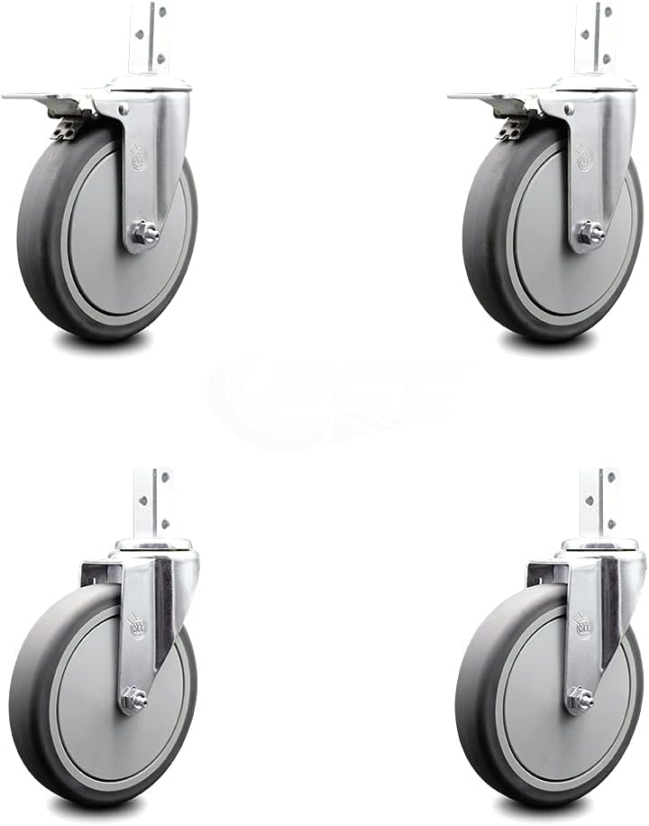 Swivel Square Stem Caster Set 4 with Gray Thermoplastic Rubber Wheel H773