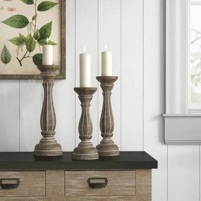 3 Piece Wood Candlestick Set D810879