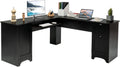 Walnut L Shaped Corner Computer Desk with Storage Drawers F441166