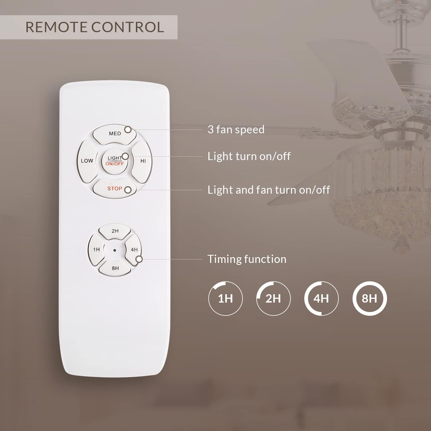 52 Inch Black Ceiling Fan with Lights Remote Control 5 Wood Blades M703666