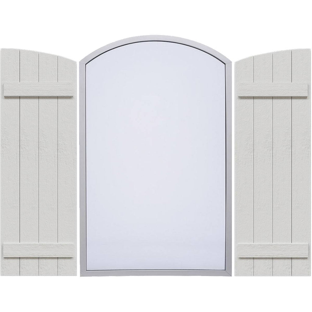 Rustic Faux Wood Shutters with Elliptical Arch Top D2121