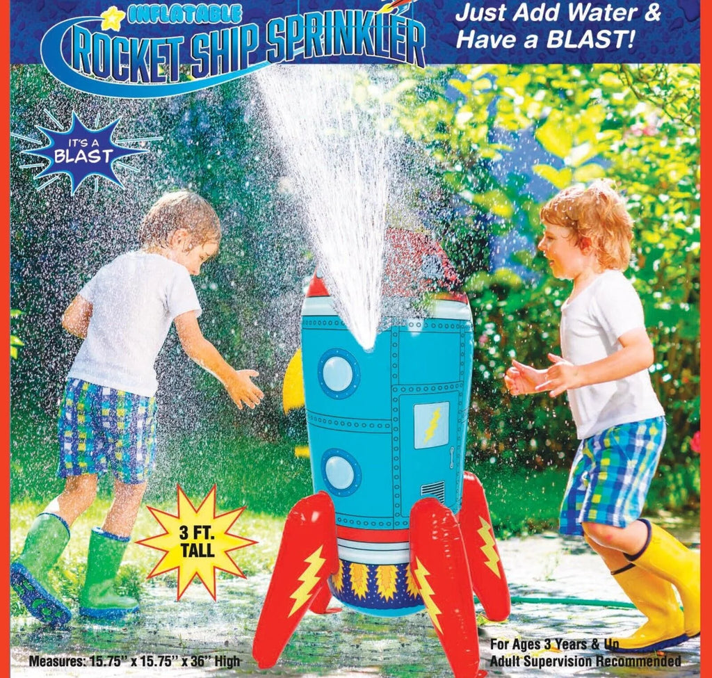 Inflatable Rocket Ship Water Sprinkler Toy Attach to Hose F543998