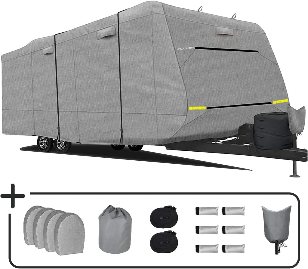 Heavy Duty 6 Layers Windproof Waterproof Camper RV Cover with 4 Tire Covers and 2 Tongue Jack Cover L370