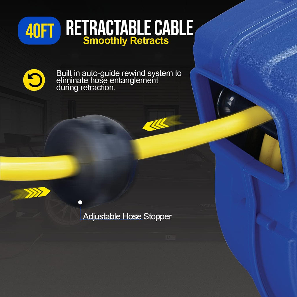 Extension Cord Reels 12AWG 40 FT SJTOW Cable with LED Light-Up Tap S738