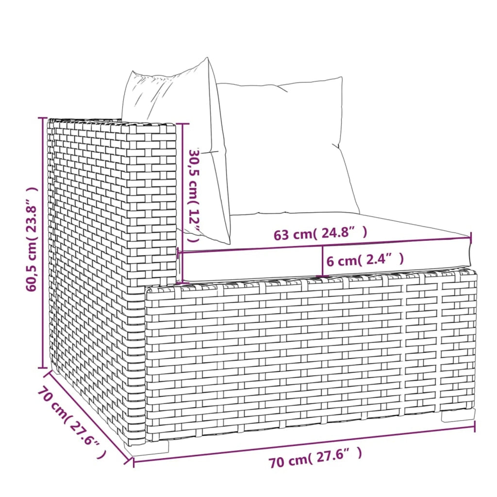 9 Piece Poly Rattan Outdoor Sectional Sofa Set with Anthracite Cushions Steel Frame A865066