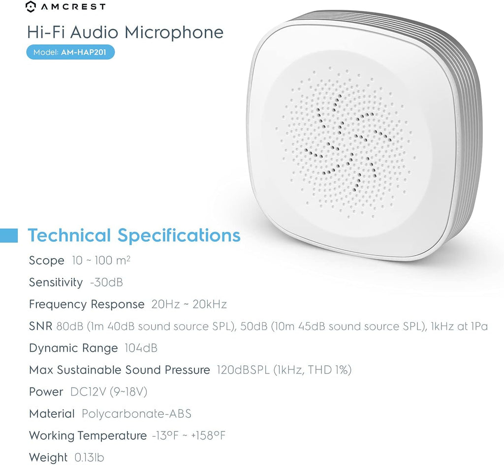 Hi-Fi Audio Microphone for IP Security Cameras, CCTV Surveillance RCA Microphone, Pack of 2 Y849