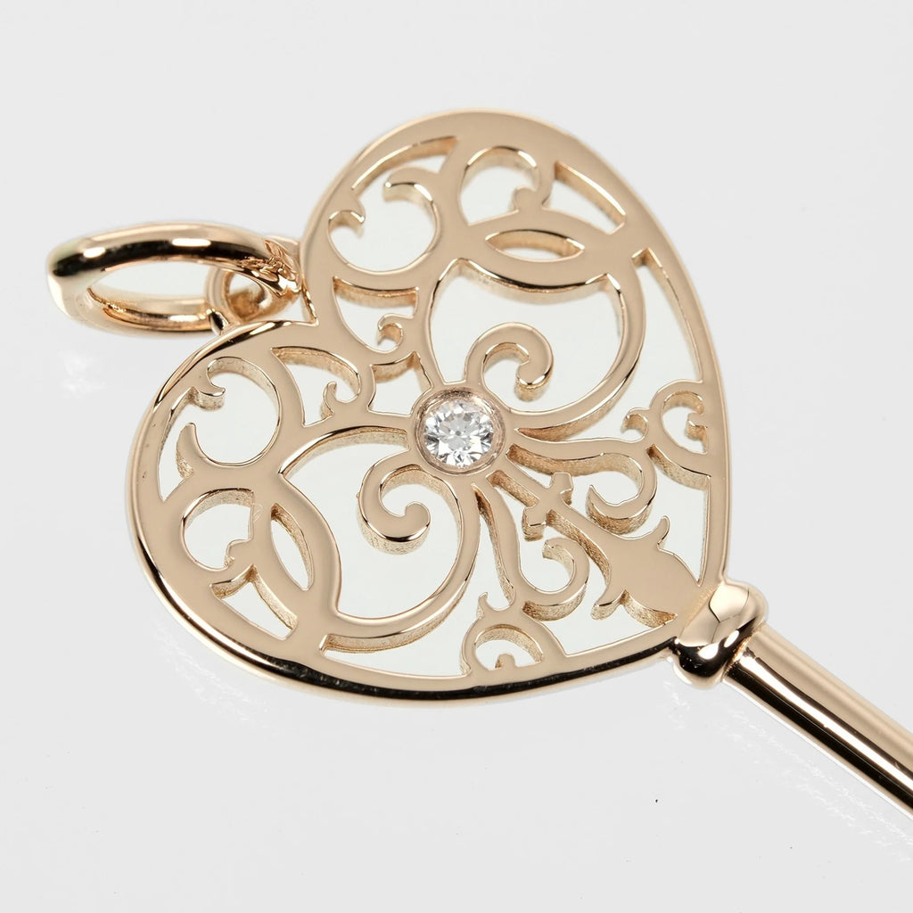Tiffany Enchanted Heart Key Pendant Pink Gold Diamond 3.43g A435699