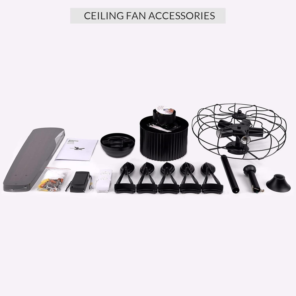 52 Inch Black Ceiling Fan with Lights Remote Control 5 Wood Blades M703666