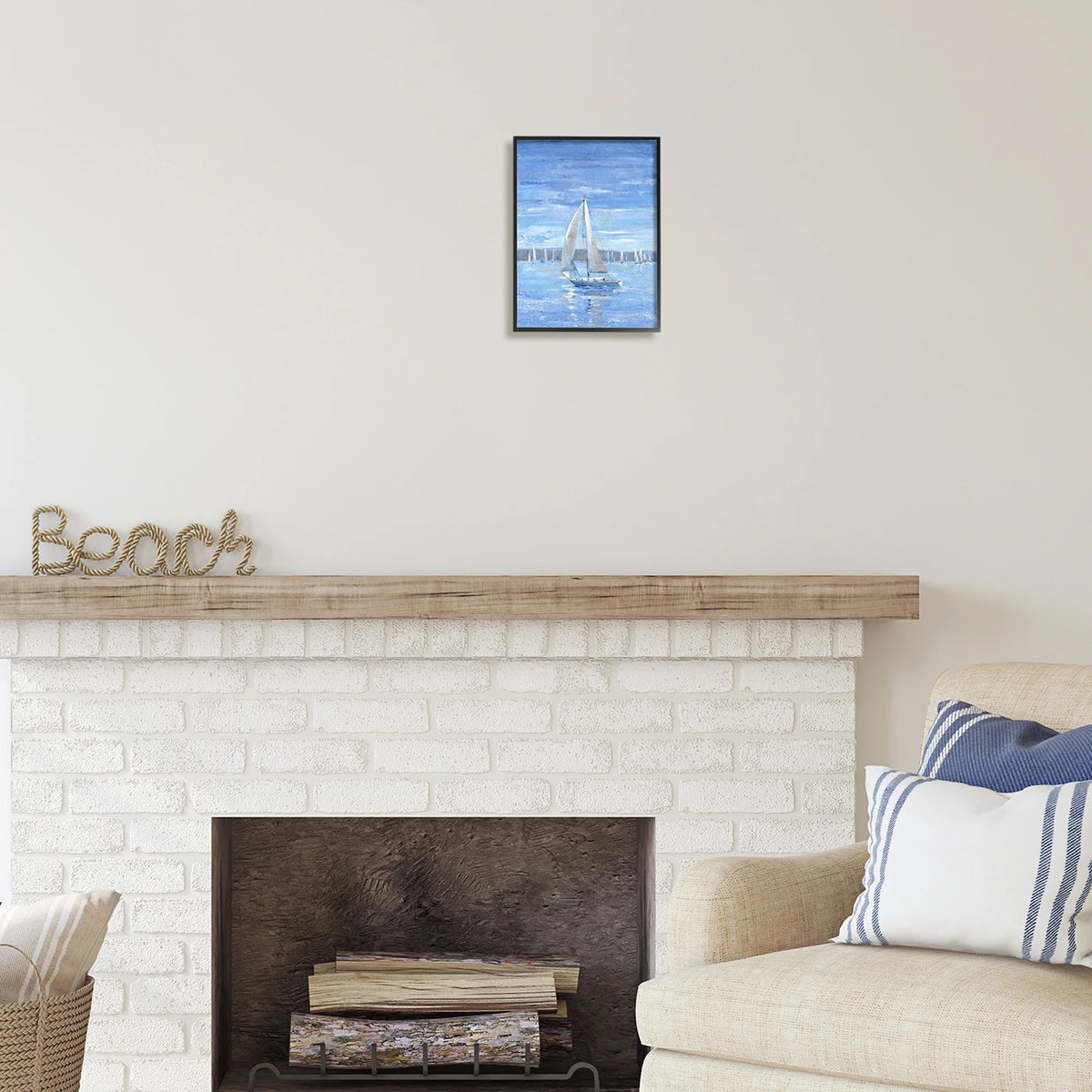 Blue Sailboat Painting Black Framed Art Print Wall Art, 11 x 14 X429