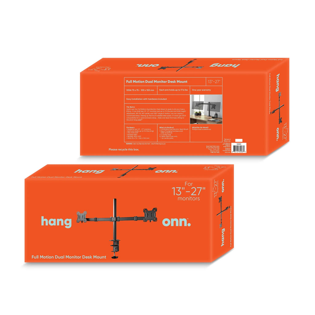 Full Motion Dual Monitor Desk Mount, Fits 2 Screens up to 27 Inches, VESA R613