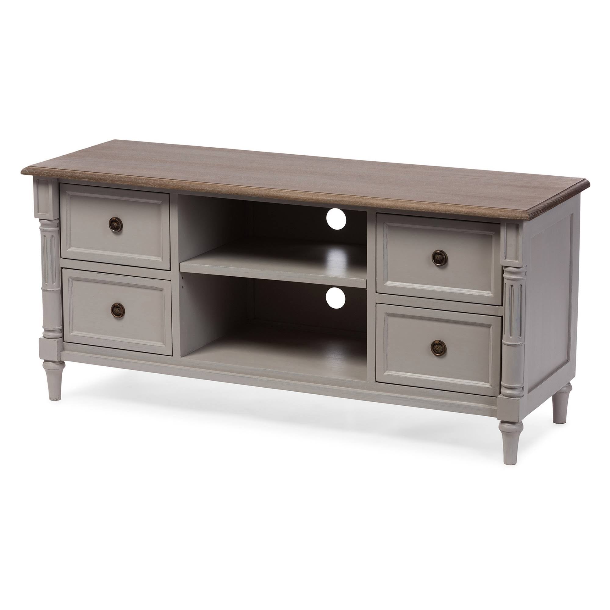 White Wash Distressed 4-Drawer TV Cabinet U8734