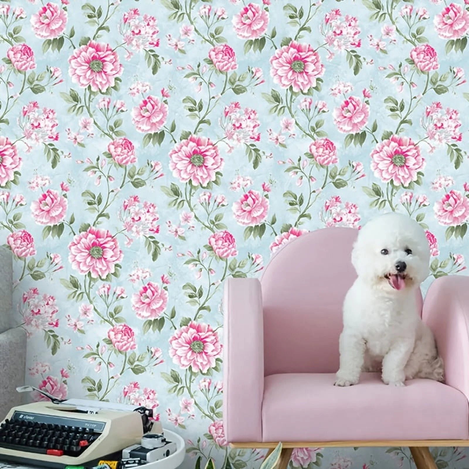 Pink Flowers And Leaves Peel And Stick Wallpaper T7844