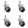 4 inch High Temp Glass Filled Nylon Threaded Stem Caster Set with Brake F879