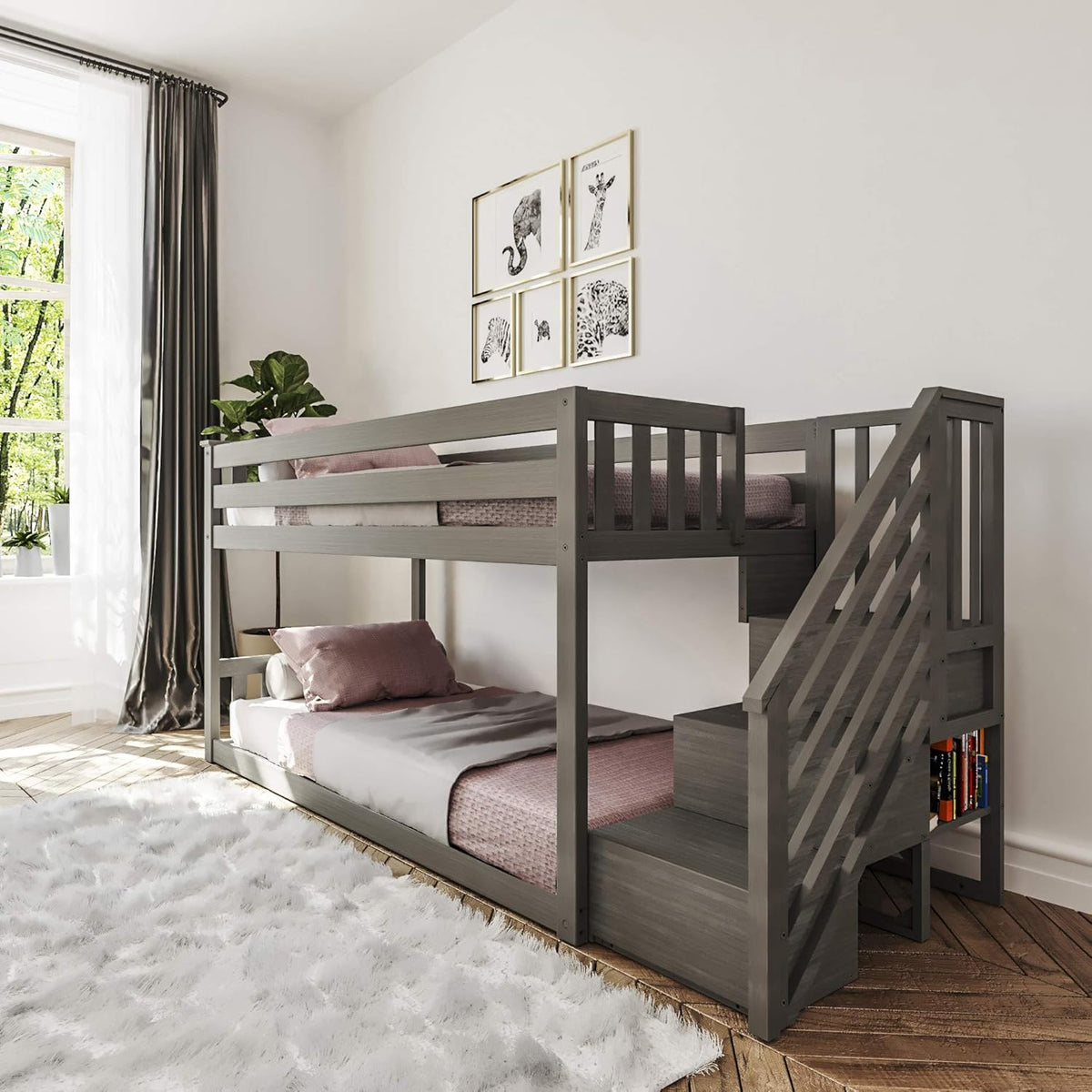 Twin Low Bunk Bed with Staircase W939092