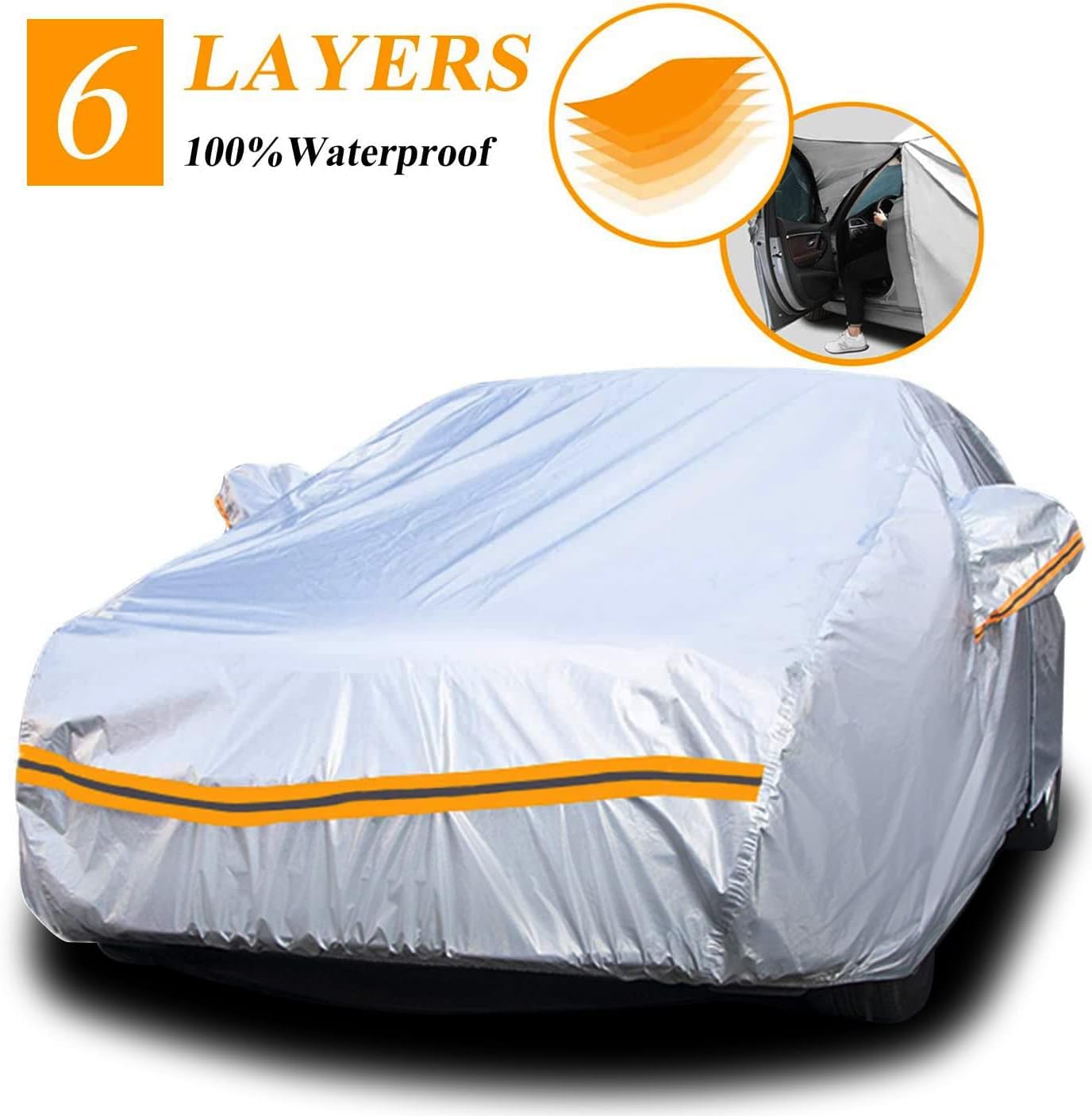 6 Layers Waterproof SUV Car Cover with Zipper Cotton R93079