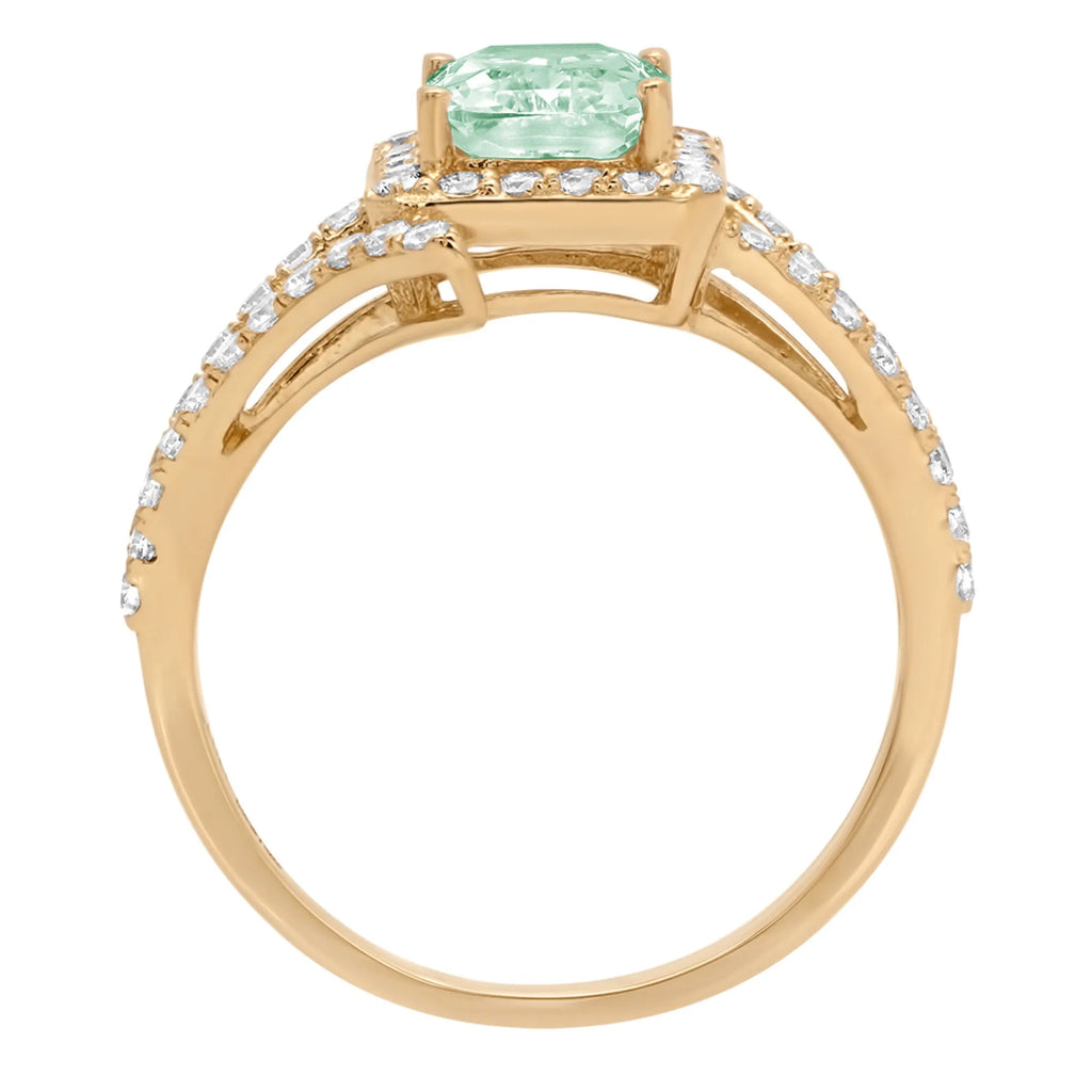 Emerald Cut Green Simulated Diamond 18k Yellow Gold Halo Ring E4134