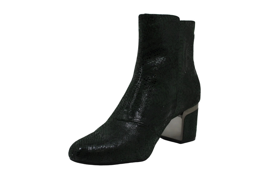 Green Snake Print Block Heel Zip-Up Booties E985
