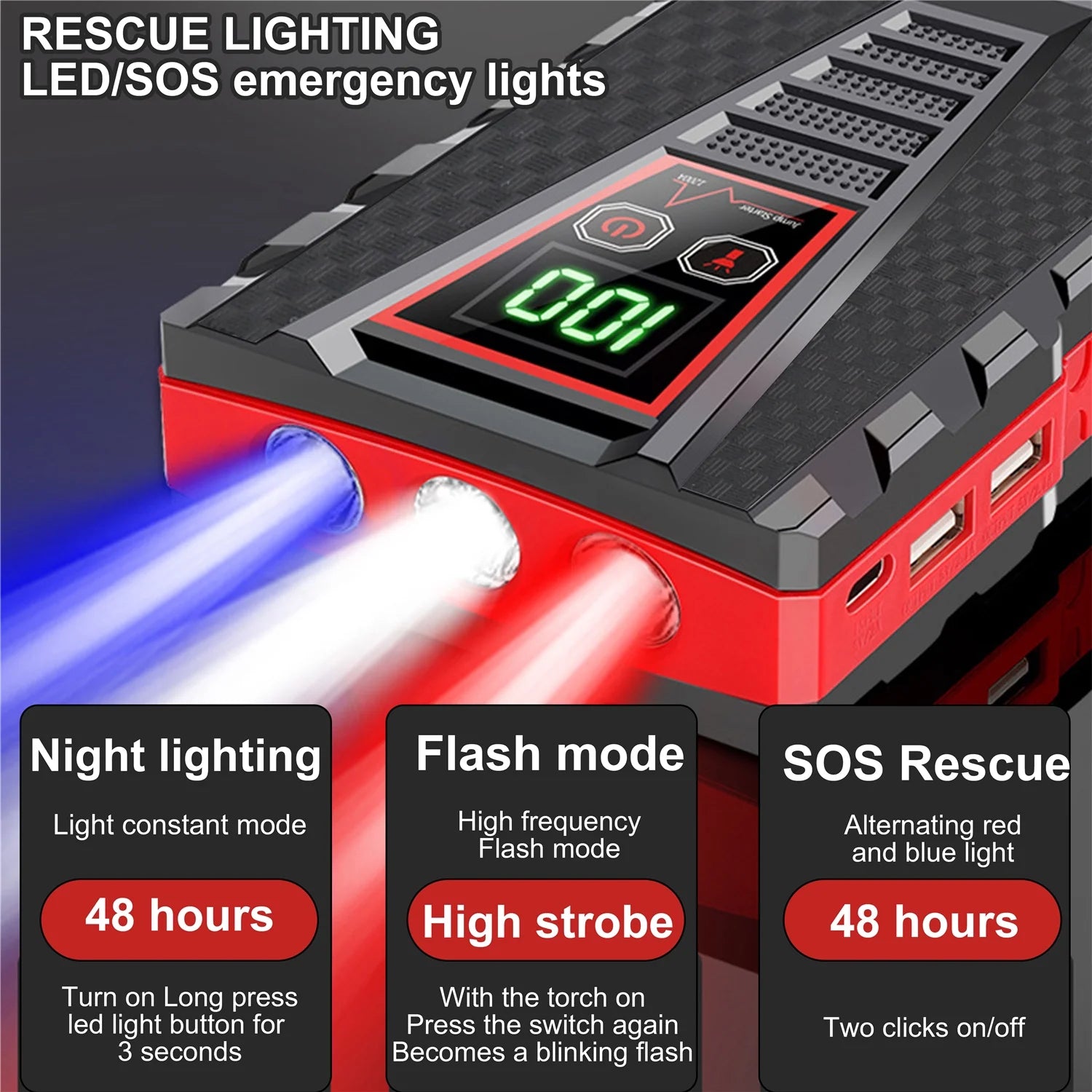 Car Jump Starter 5000A Peak 99800mAh Battery Portable Power Bank Y466