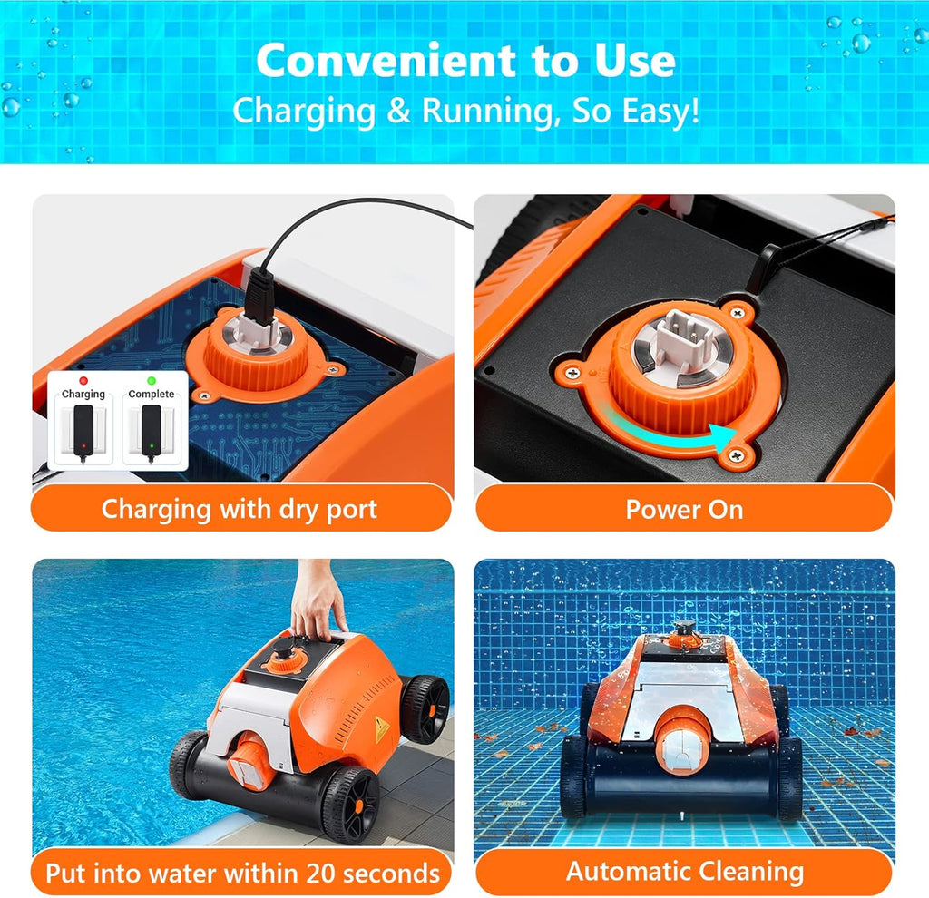 Cordless Robotic Pool Cleaner, Rechargeable Battery, IPX8 Waterproof Automatic Pool Vacuum R651