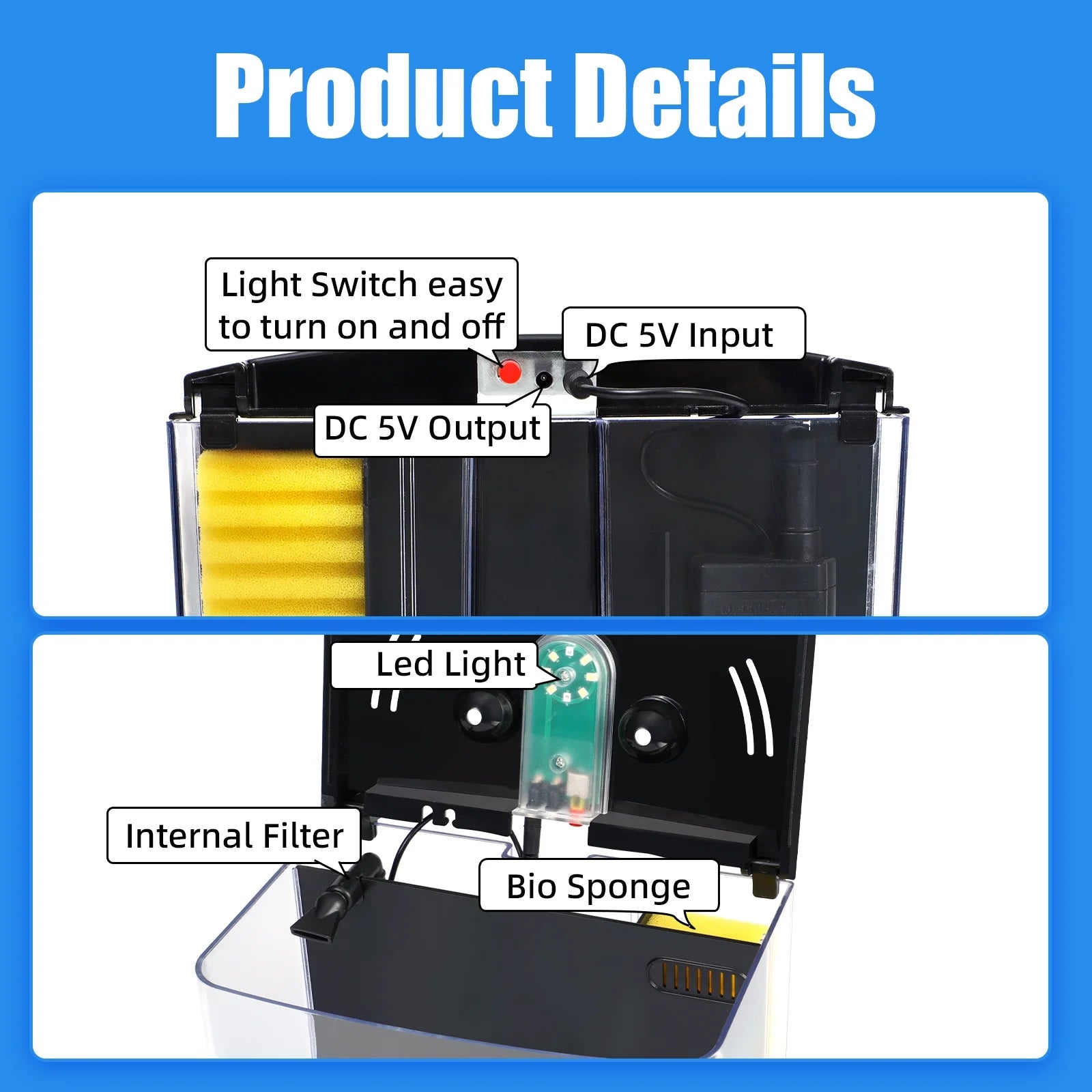 1.2 Gallon Betta Fish Tank Starter Kit with LED Light and Water Filter Pump V98369
