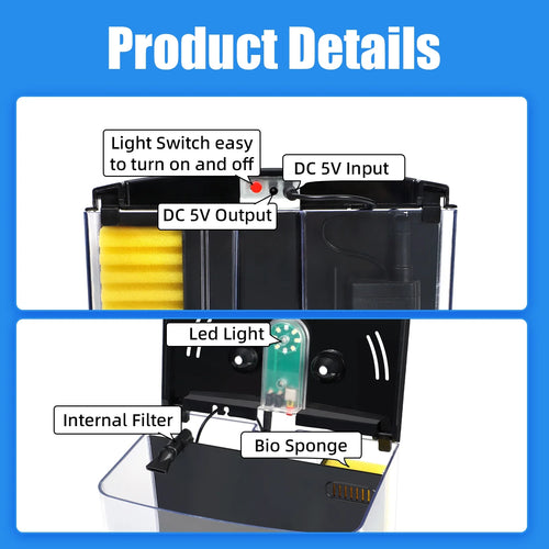 1.2 Gallon Betta Fish Tank Starter Kit with LED Light and Water Filter Pump V98369