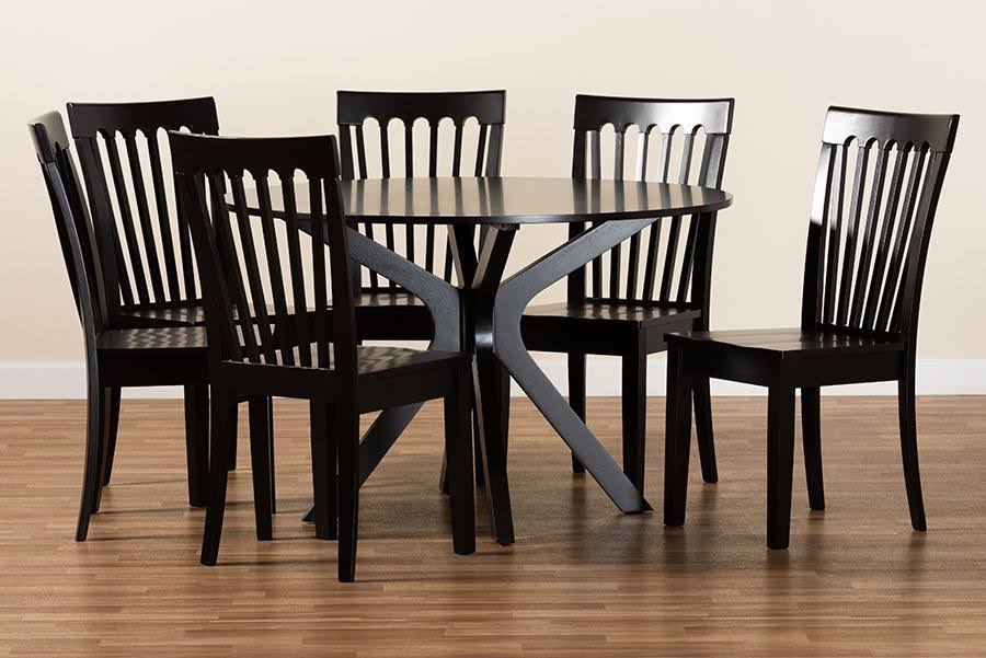 7-Piece Dark Brown Wood Dining Set J6118