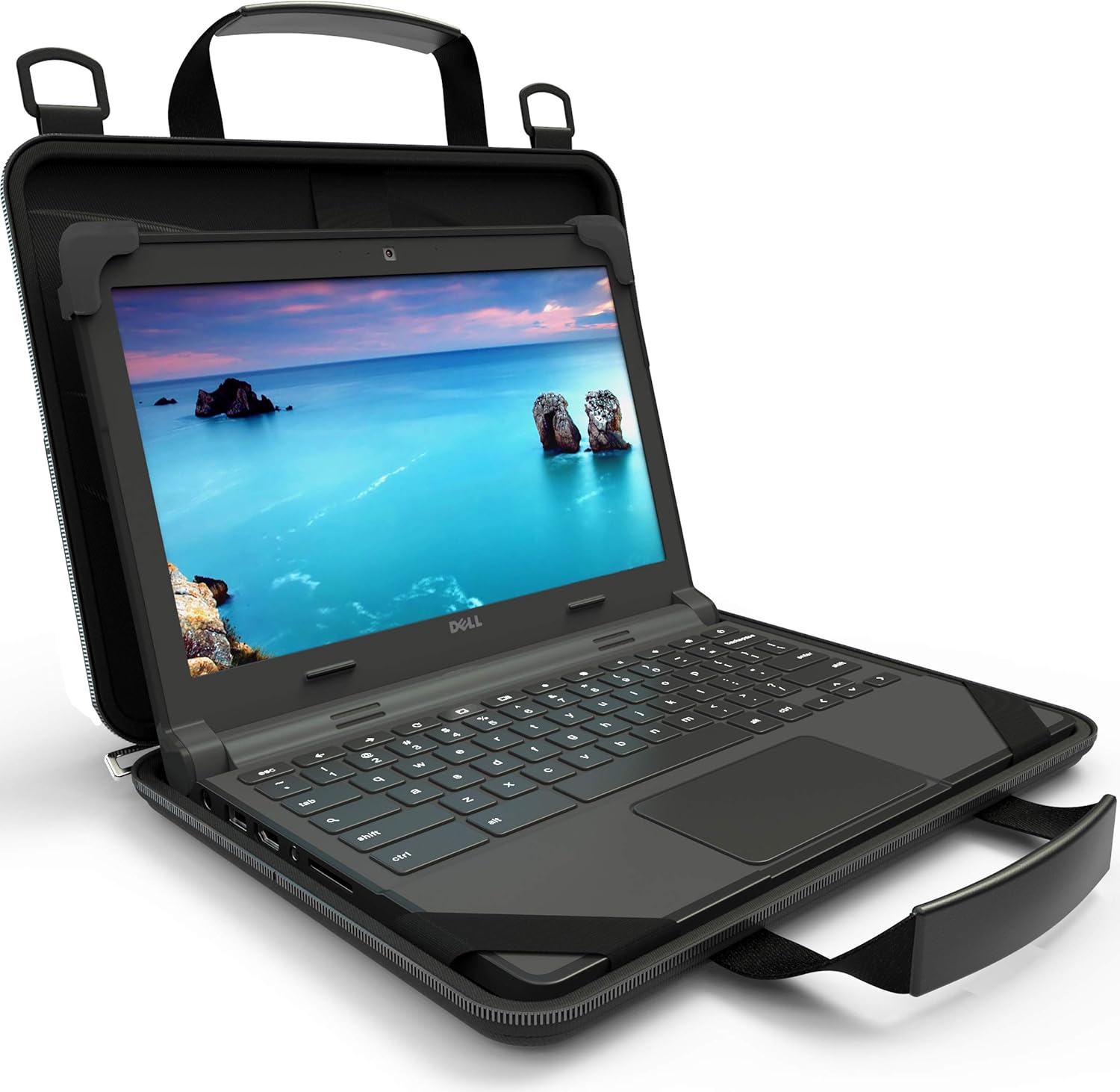 Black PU 13-14 inch Laptop Hard Cover Sleeve with Carrying Handle Shoulder Strap Pack of 2 S82391