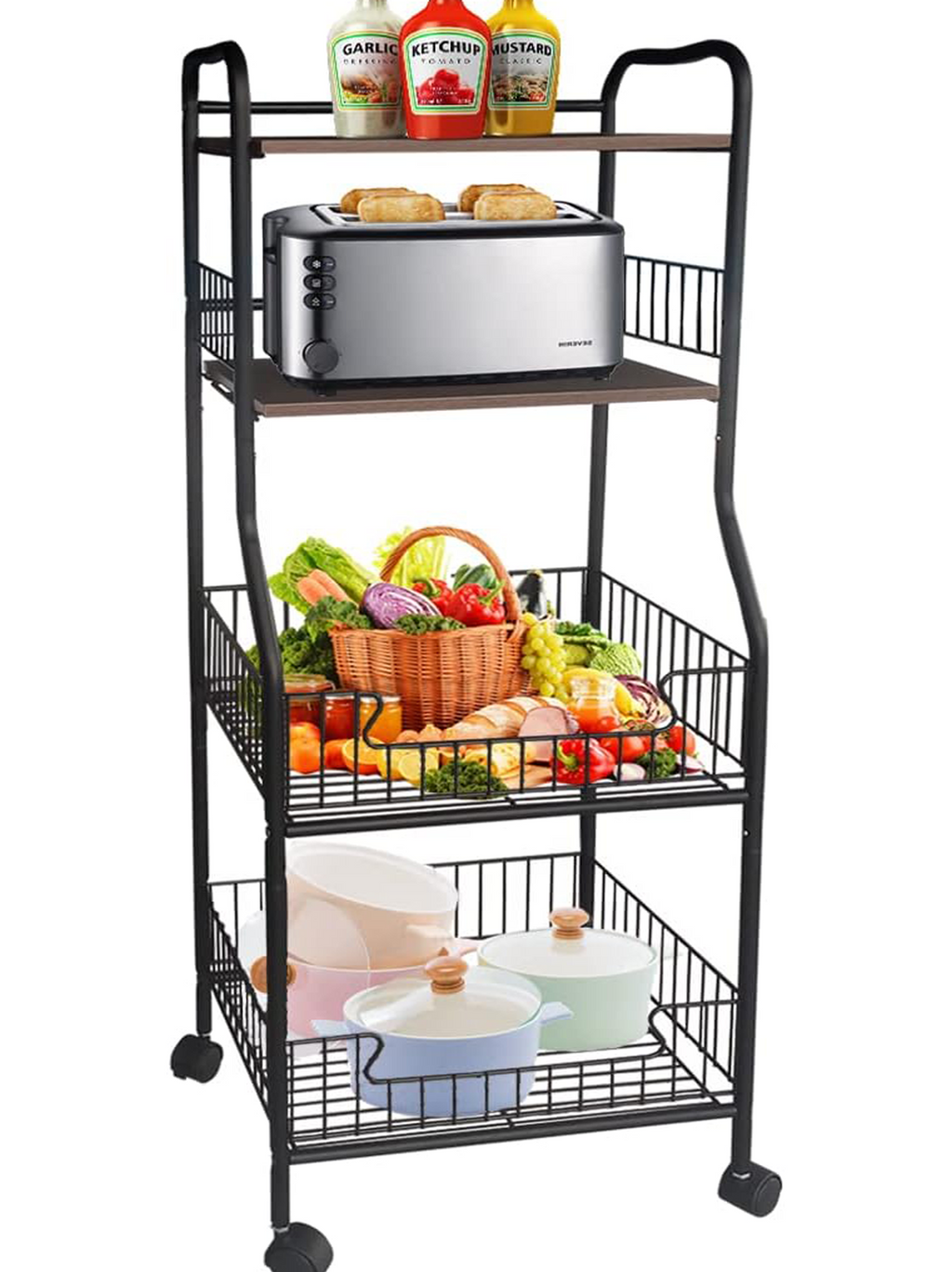 4 Tiers Kitchen Baker's Rack with Wheels P699476