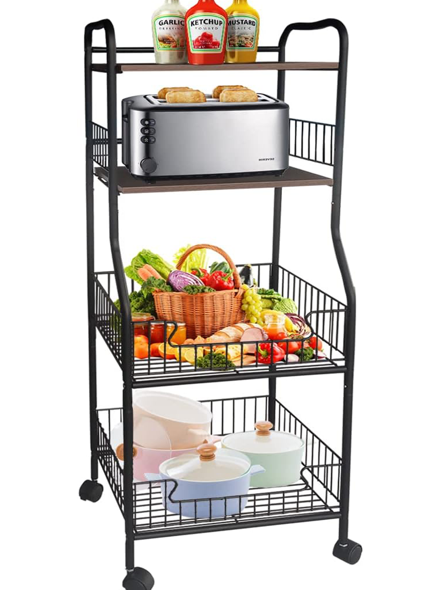 4 Tiers Kitchen Baker's Rack with Wheels P699476