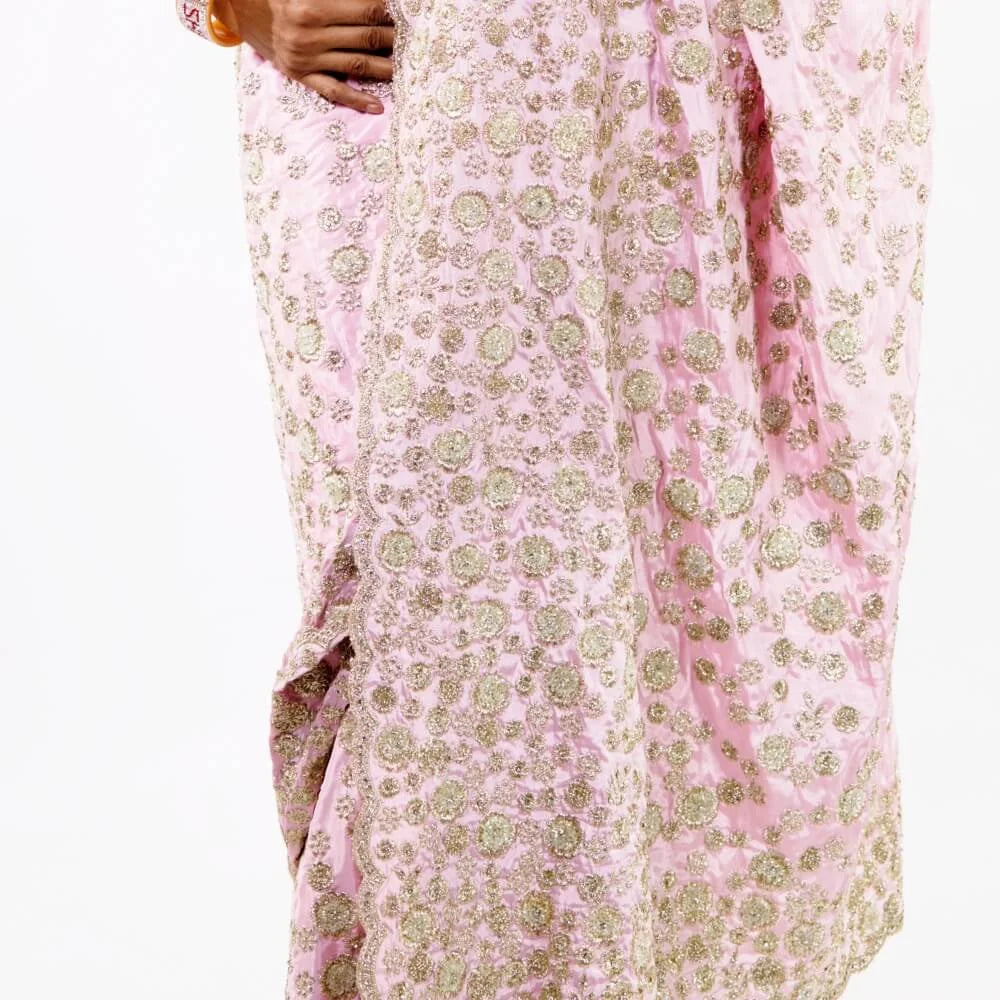 Pink Satin Silk Saree with Bead Work Embroidery X302