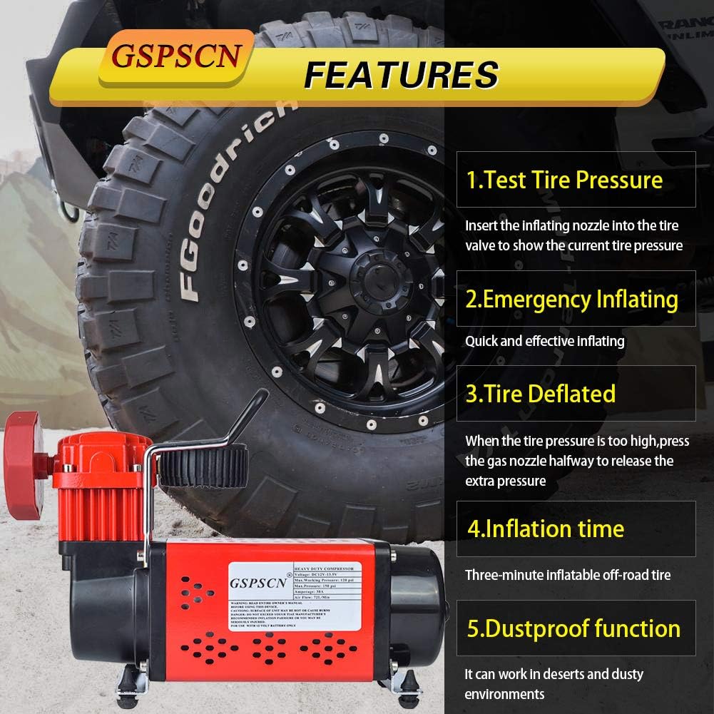 Portable 12V Air Compressor Pump, 150PSI Red Tire Inflator G49281