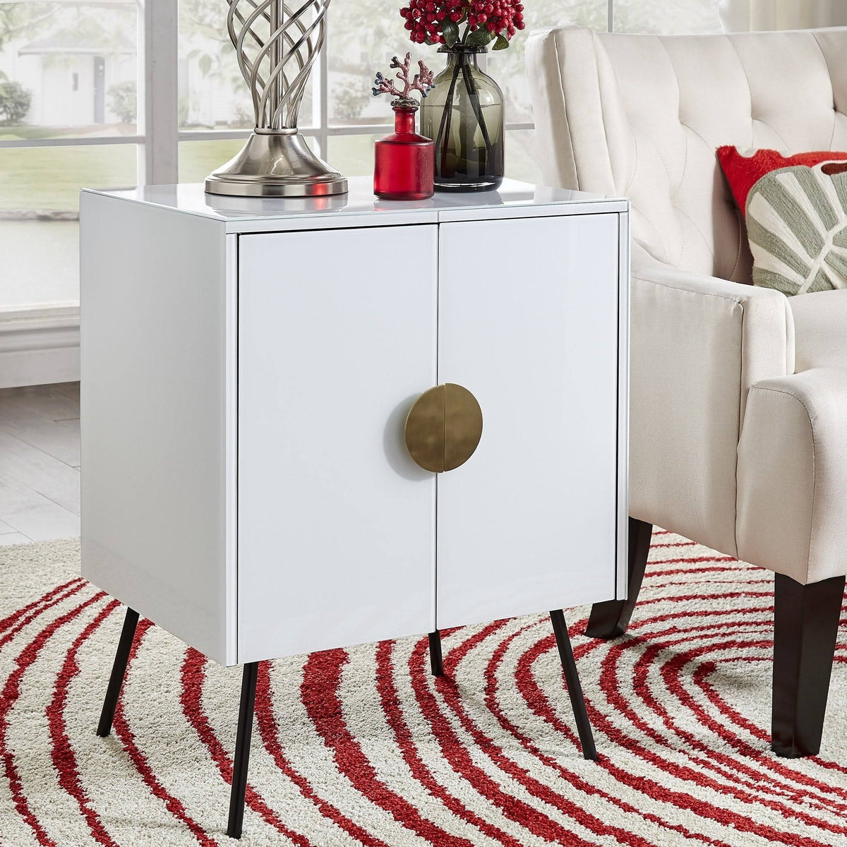 White Glass 2-Door Accent Cabinet H9093