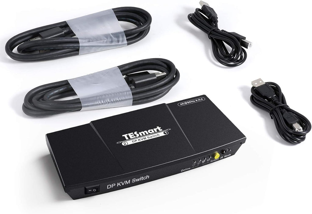 2 Port DisplayPort 4K@60Hz KVM Switcher with 2 Pcs 5ft Cables O711