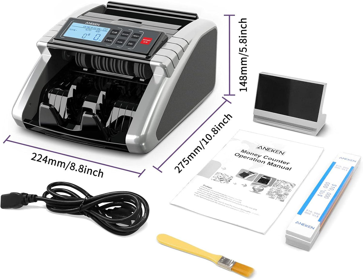 Money Counter Machine with UV/MG/IR/DD Counterfeit Detection, LCD Display, 1000 Bills/Min H1052