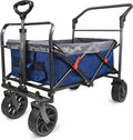 Collapsible Folding Wagon with Adjustable Push Pull Handles, Big Rubber Wheels, Green/Gray K15183