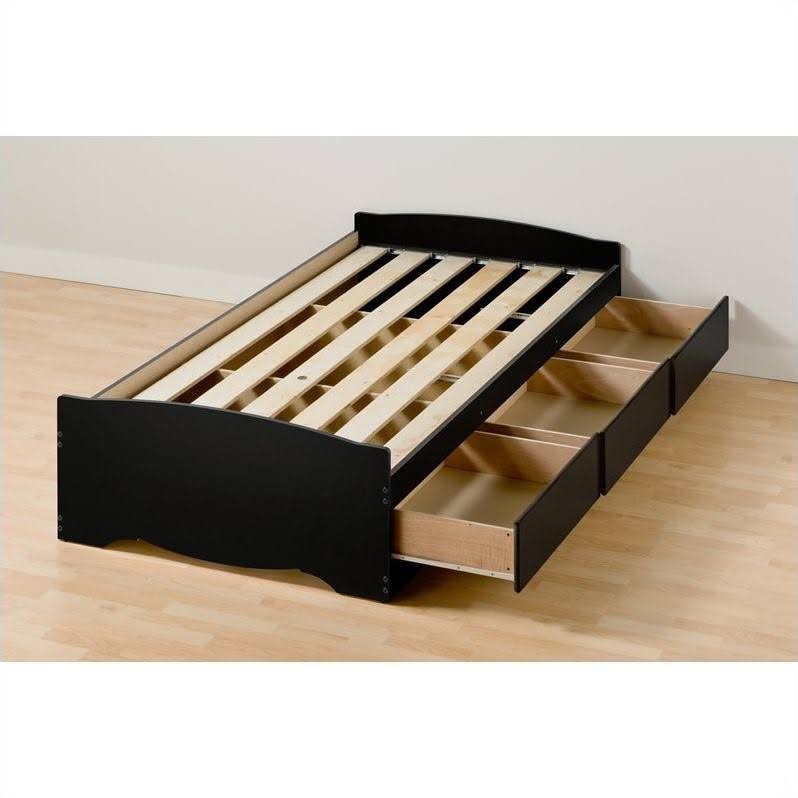 Black Twin XL Bookcase Platform Storage Bed C902