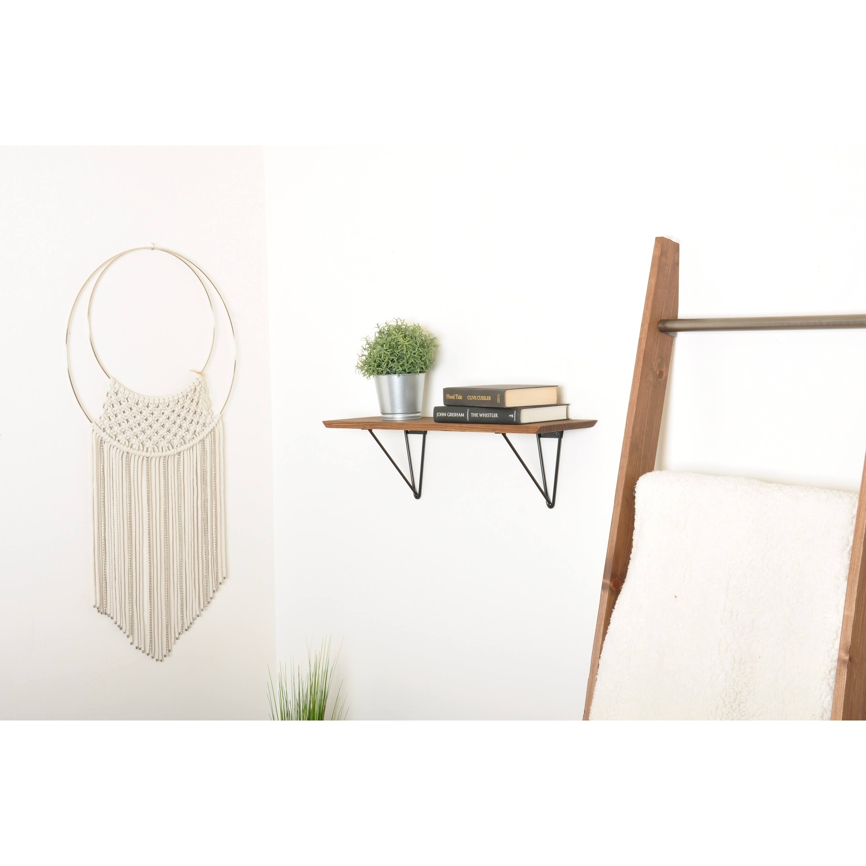 White Washed Wood Bracket Shelf U592