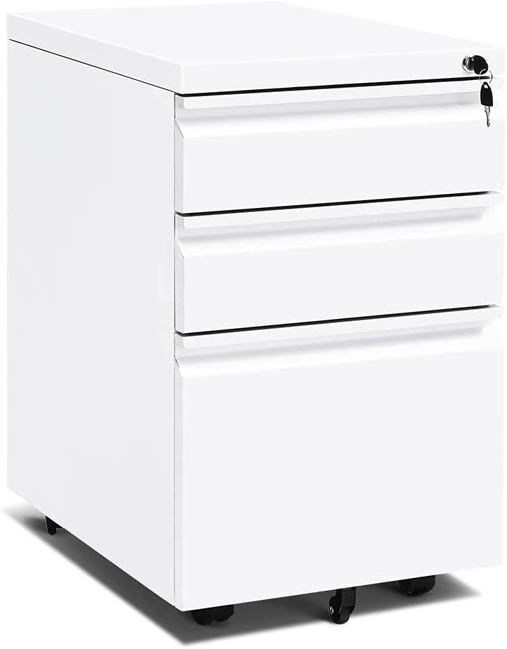 Black Locking Mobile 3 Drawer Filing Cabinet with Metal Steel Frame I769501