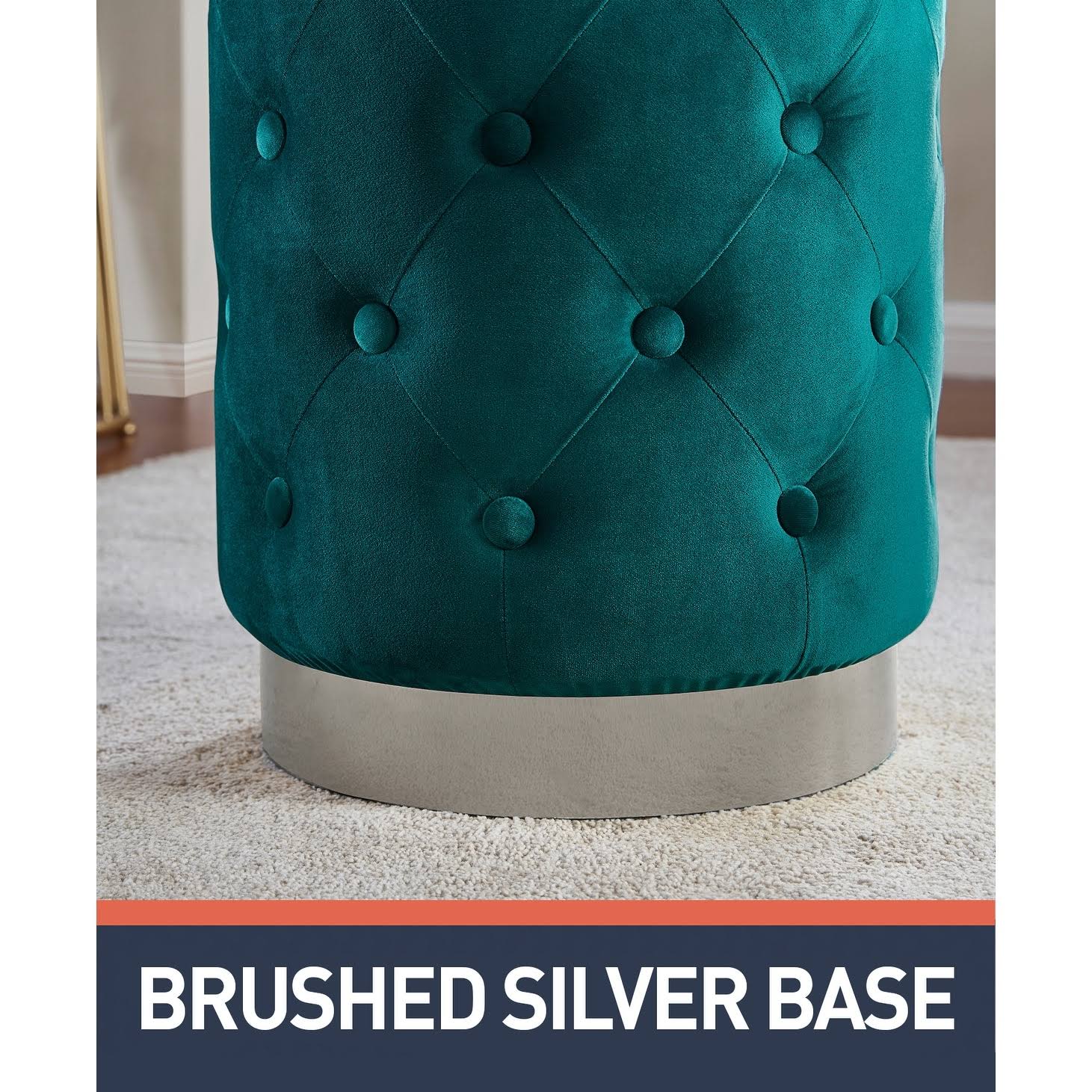 Teal Velvet Ottoman with Silver Metal Base O855