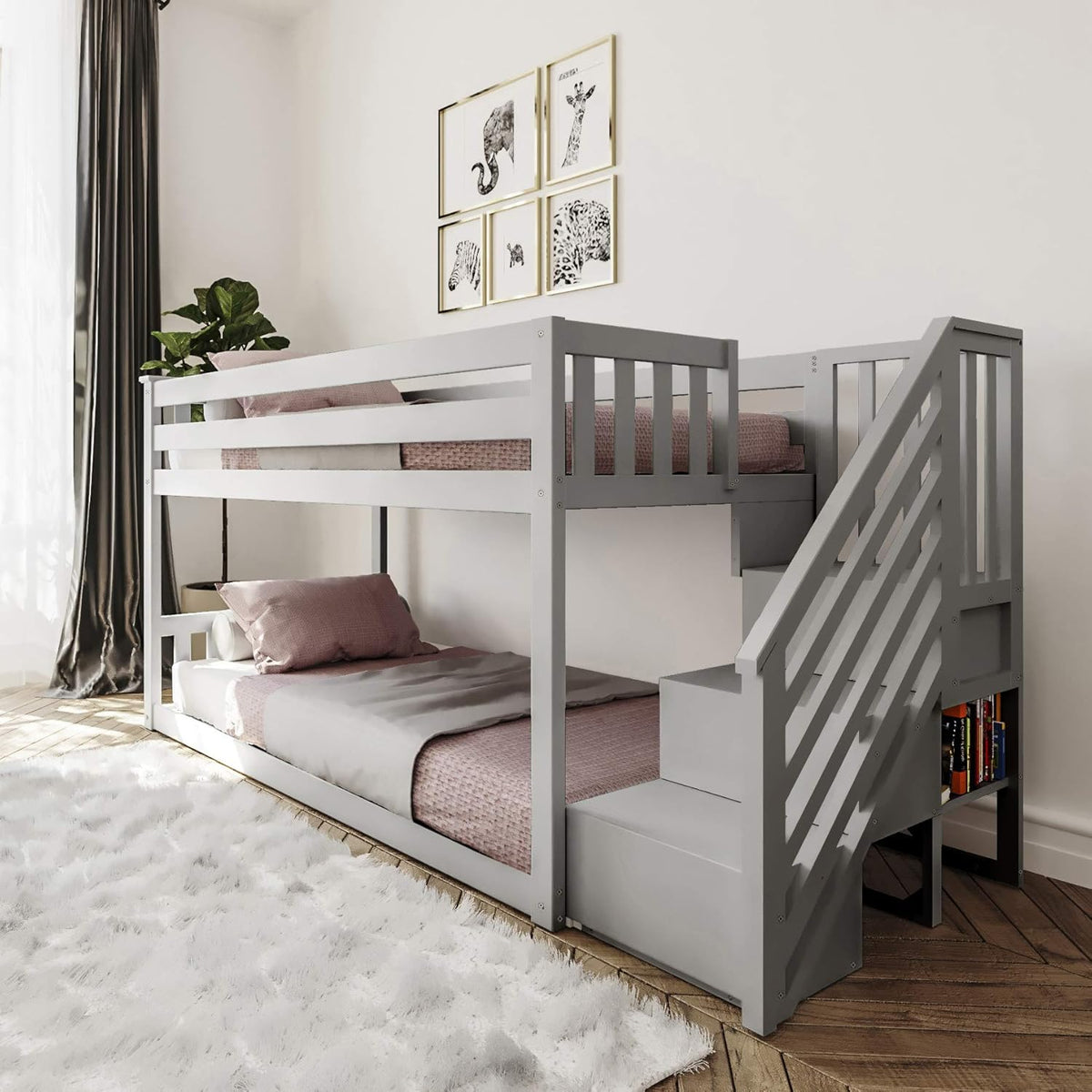Twin Low Bunk Bed with Staircase W939092