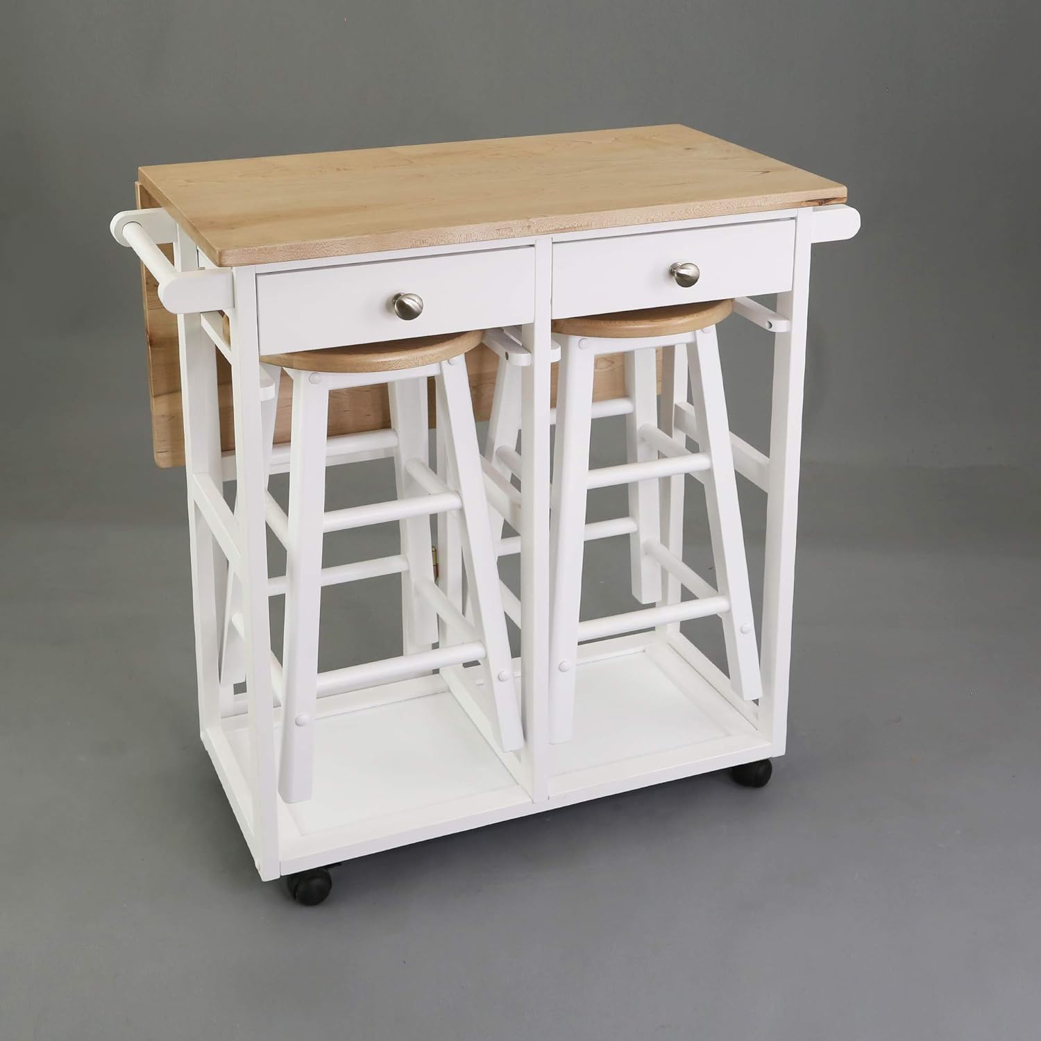Natural White Breakfast Cart with Drop-Leaf Table Y4861
