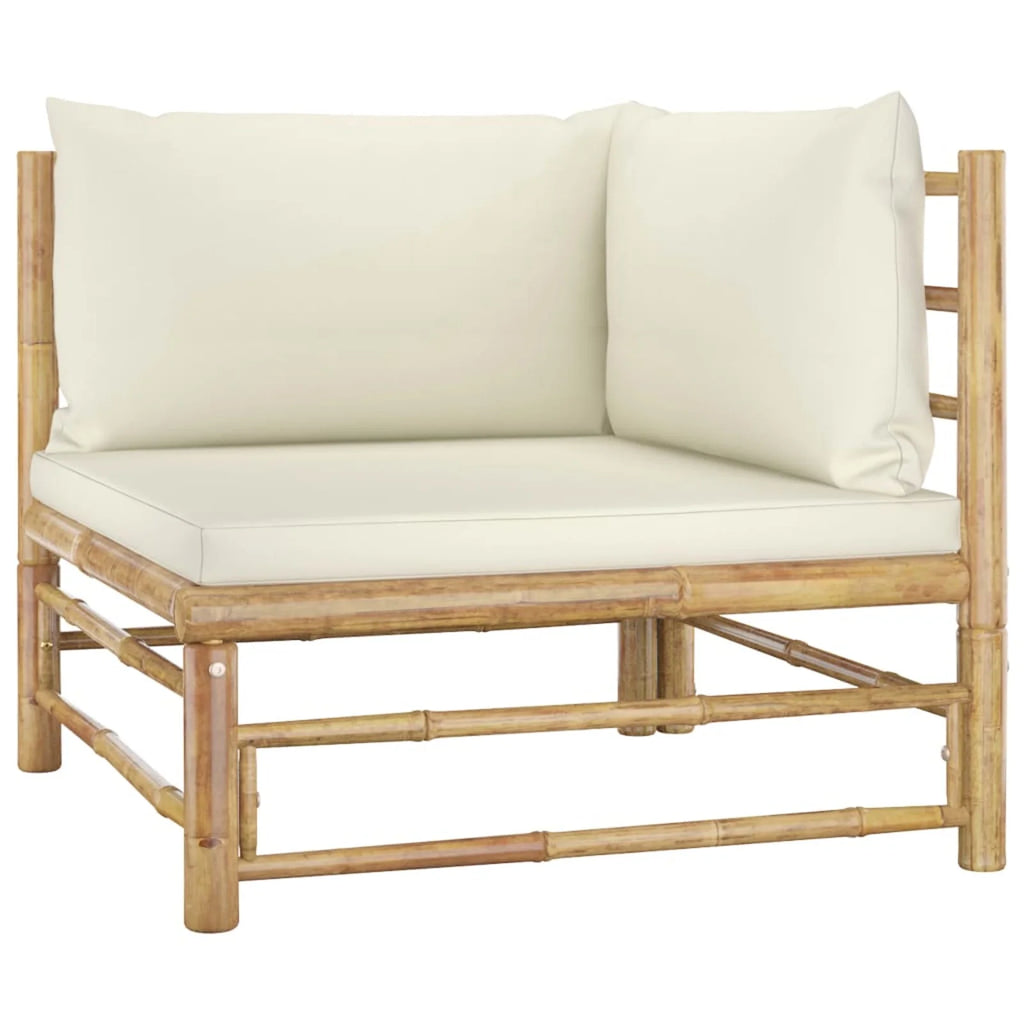 Cream White Cushioned Bamboo Sectional Outdoor Sofa Set R546407