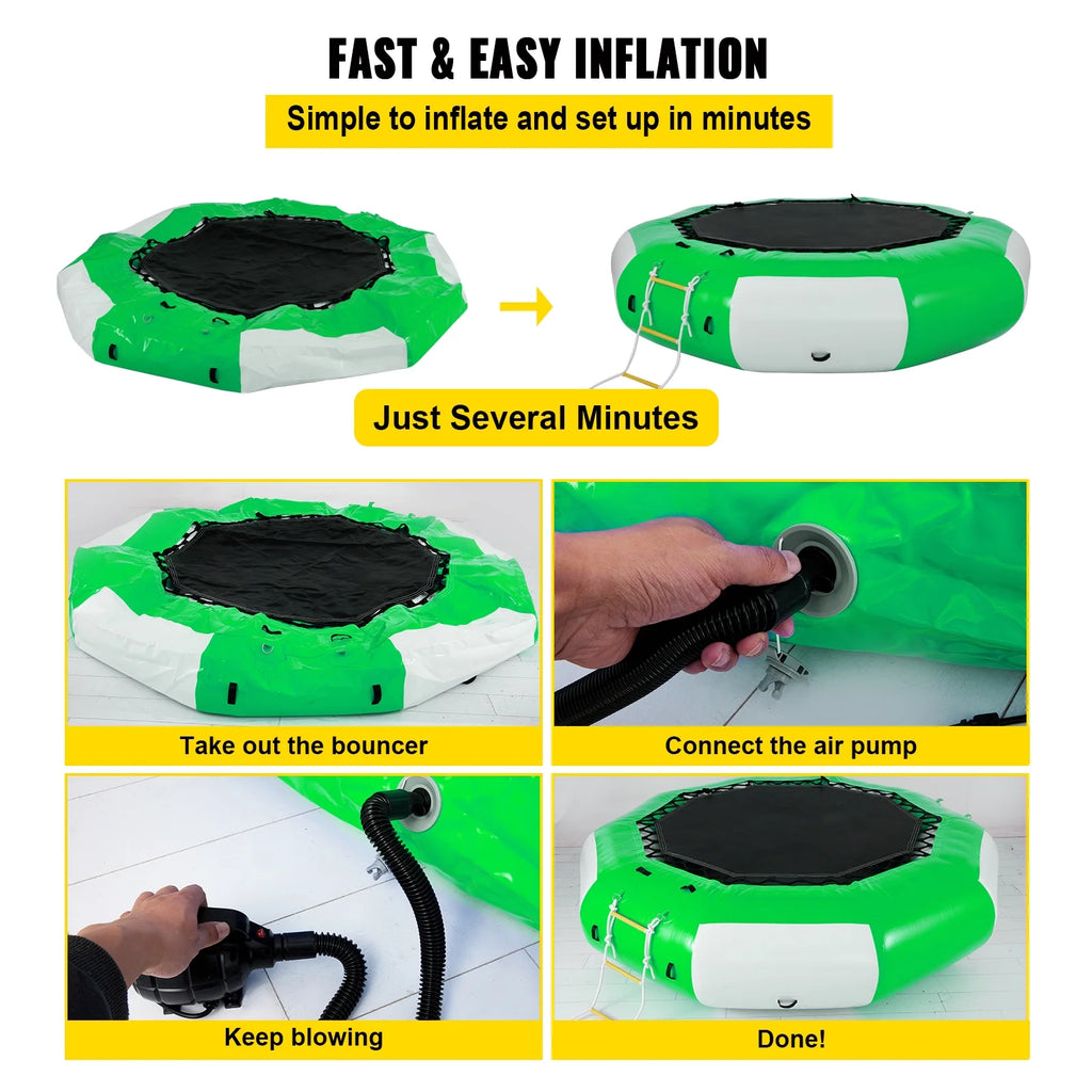 Inflatable Water Trampoline 10ft with 4-Step Ladder in Green and White Z795388