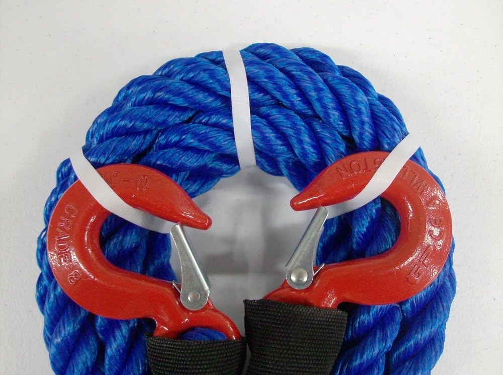 Heavy Duty Polypropylene Tow Rope with Hooks, 12,500 LBS Breaking Strength, 1 inch Diameter, 20 Feet, Pack of 2 Y513649
