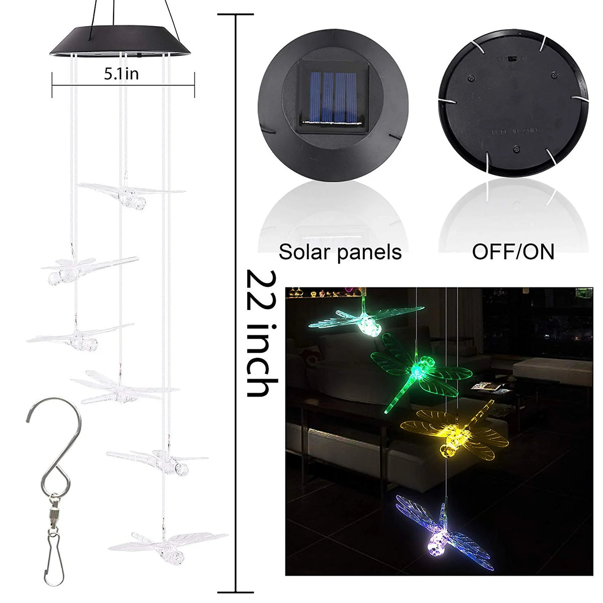 Color Changing Dragonfly Wind Chime Spiral Spinner Wind Mobile U842563