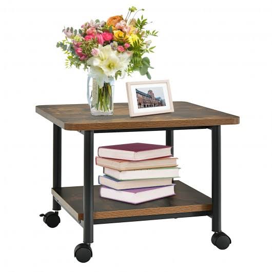 Brown Under Desk Printer Stand with 360 Swivel Casters I19058