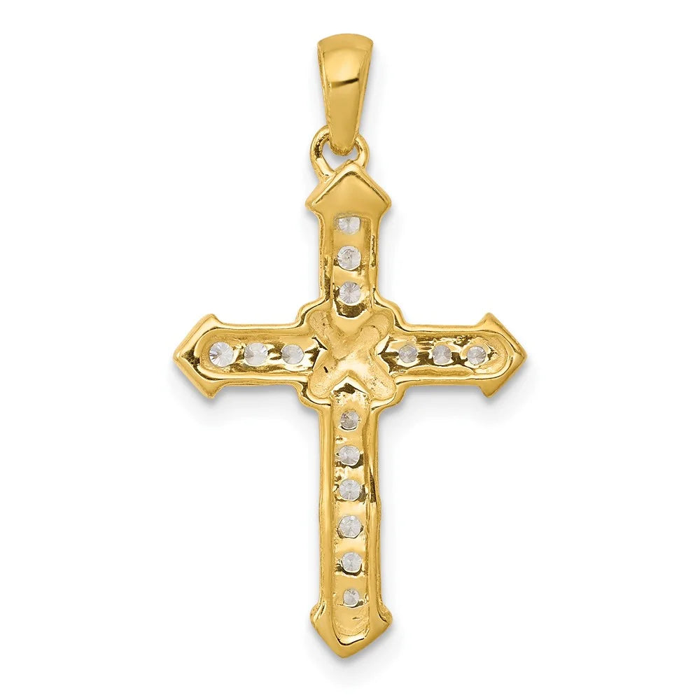 14K Yellow Gold Diamond Cross Pendant K7293