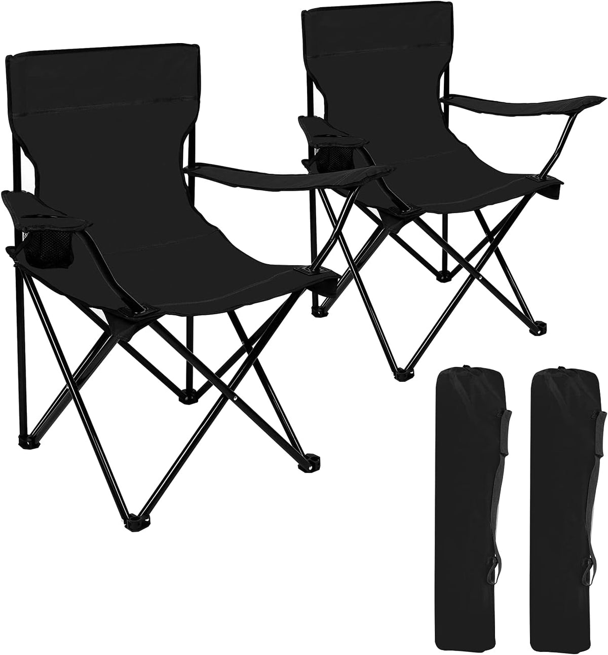 2Packs Folding Camping Chairs with Strap Bag Black N148382
