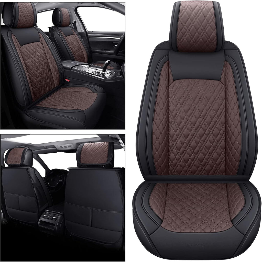 Faux Leather Front Car Seat Covers (2 PCS Front/Black-Brown) C770859