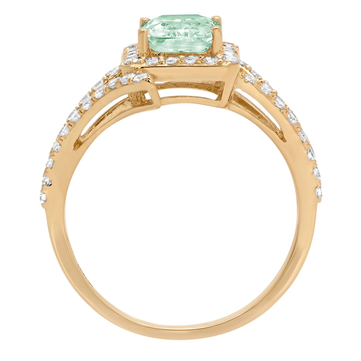 Emerald Cut Green Simulated Diamond 18k Yellow Gold Halo Ring E4134